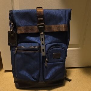 Tumi Navy and Brown Roll-Top Backpack